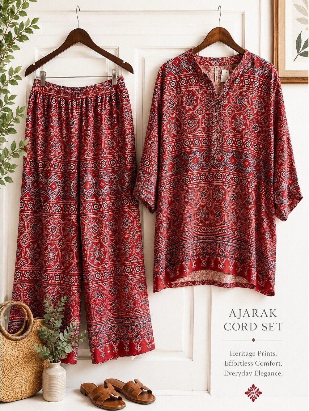 Red Ajarak Women's 2pc Coed Set Size 42 Cotton Blend